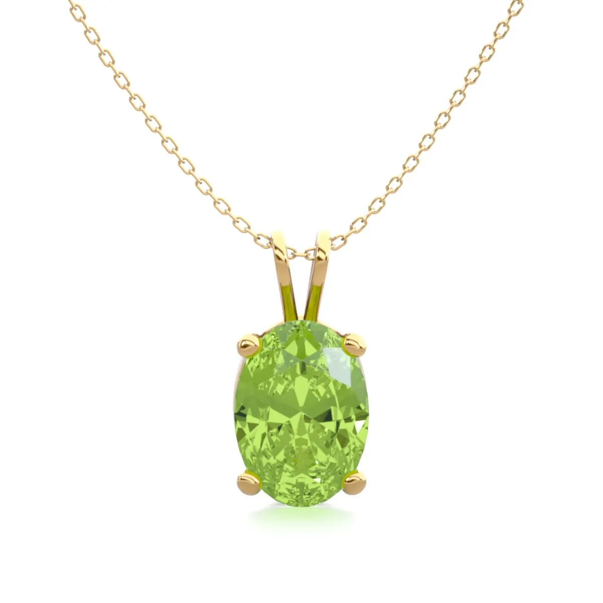 1 Carat Oval Shape Peridot Necklace In 14K Yellow Gold Over Sterling Silver, 18 Inches