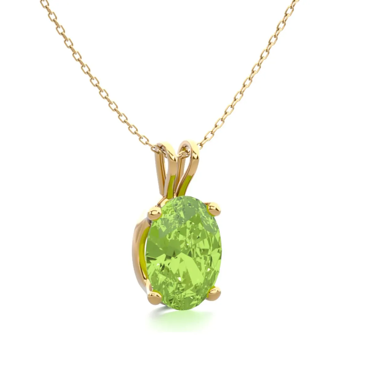 1 Carat Oval Shape Peridot Necklace In 14K Yellow Gold Over Sterling Silver, 18 Inches