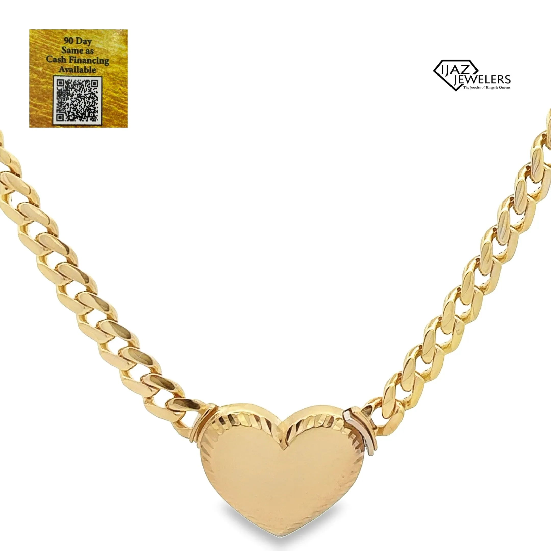 10K Gold Cuban Link Diamond Cut Heart Lock Chain