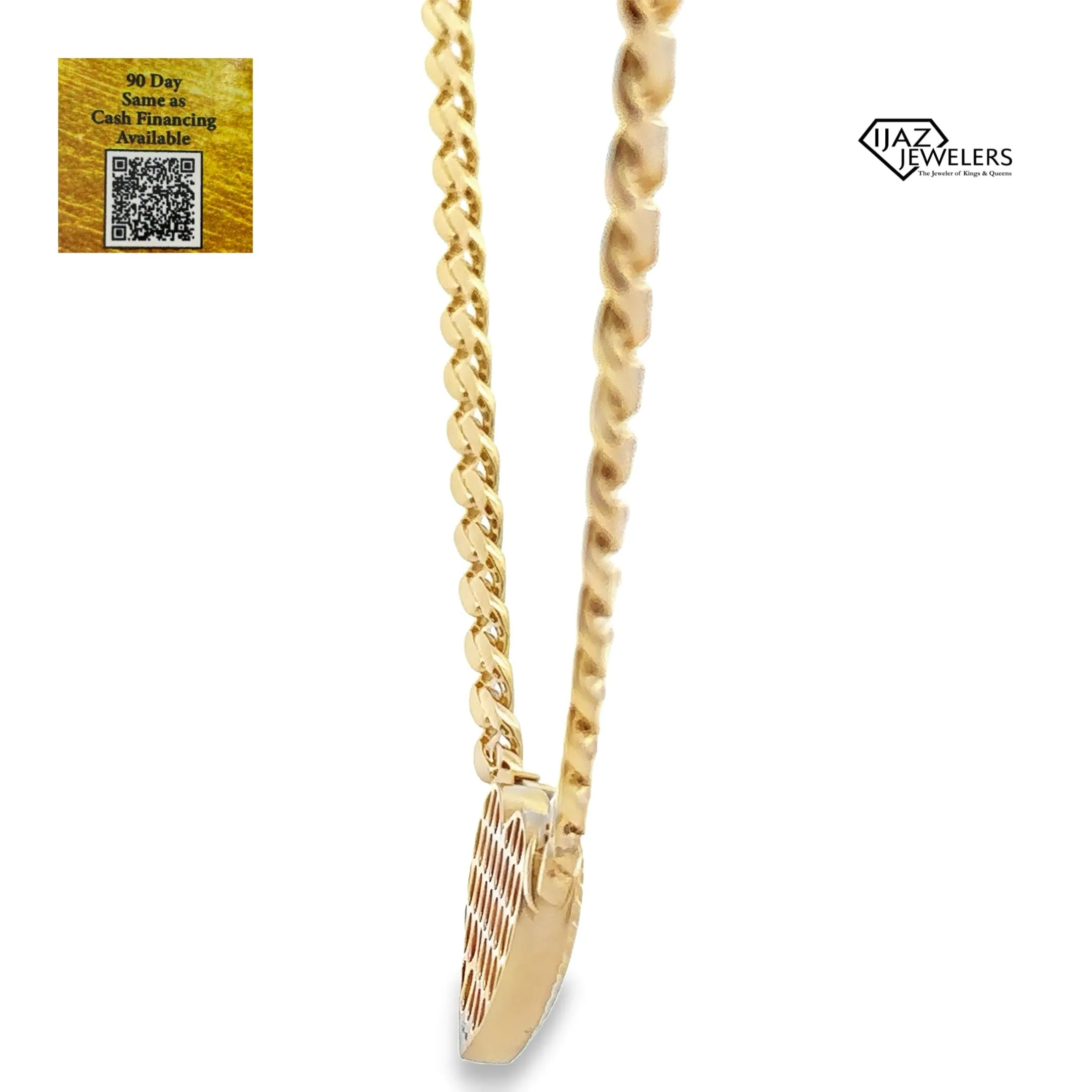 10K Gold Cuban Link Diamond Cut Heart Lock Chain