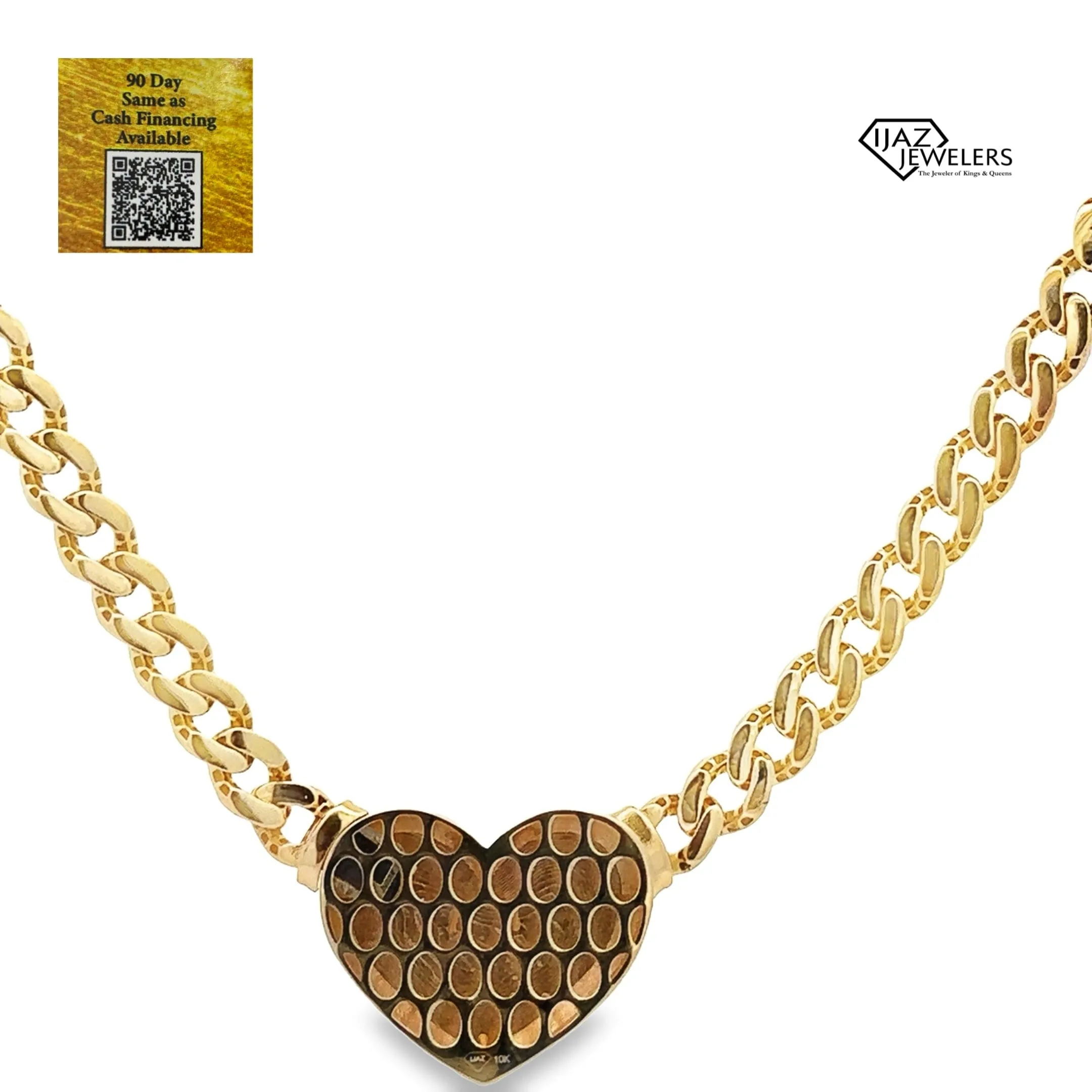 10K Gold Cuban Link Diamond Cut Heart Lock Chain