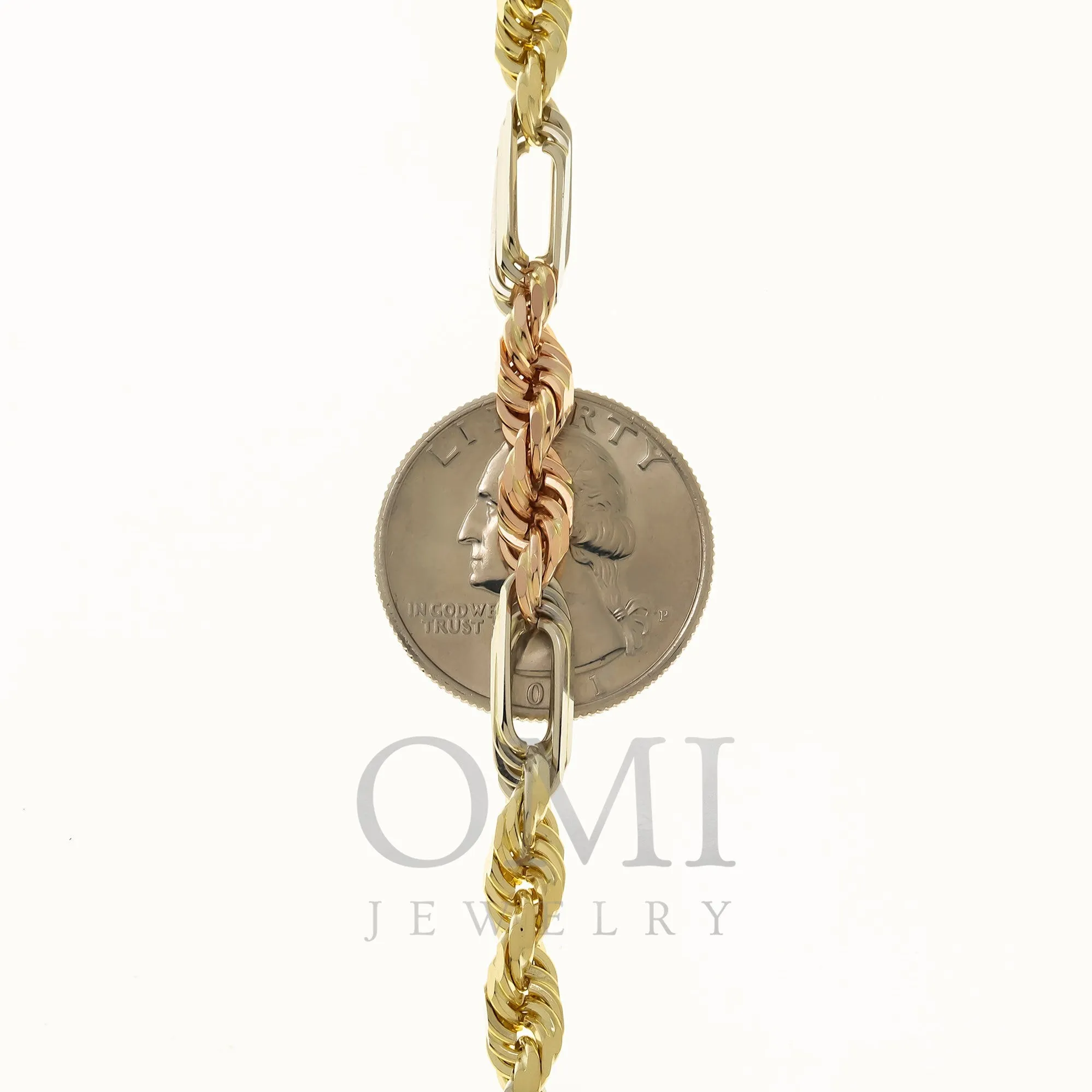 14K GOLD 5MM TRICOLOR MILANO CHAIN