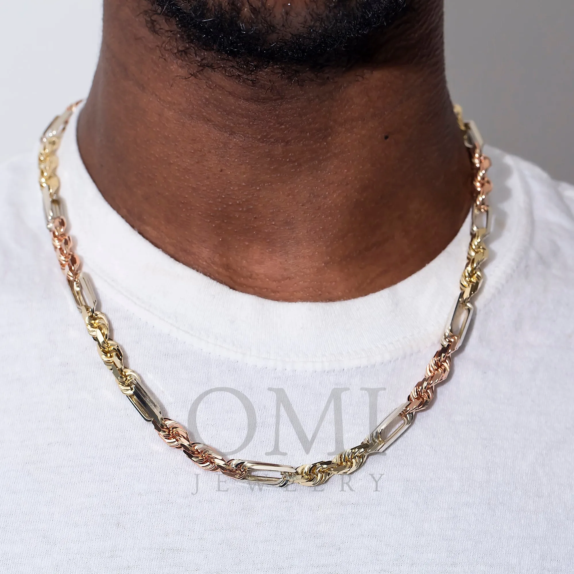 14K GOLD 5MM TRICOLOR MILANO CHAIN