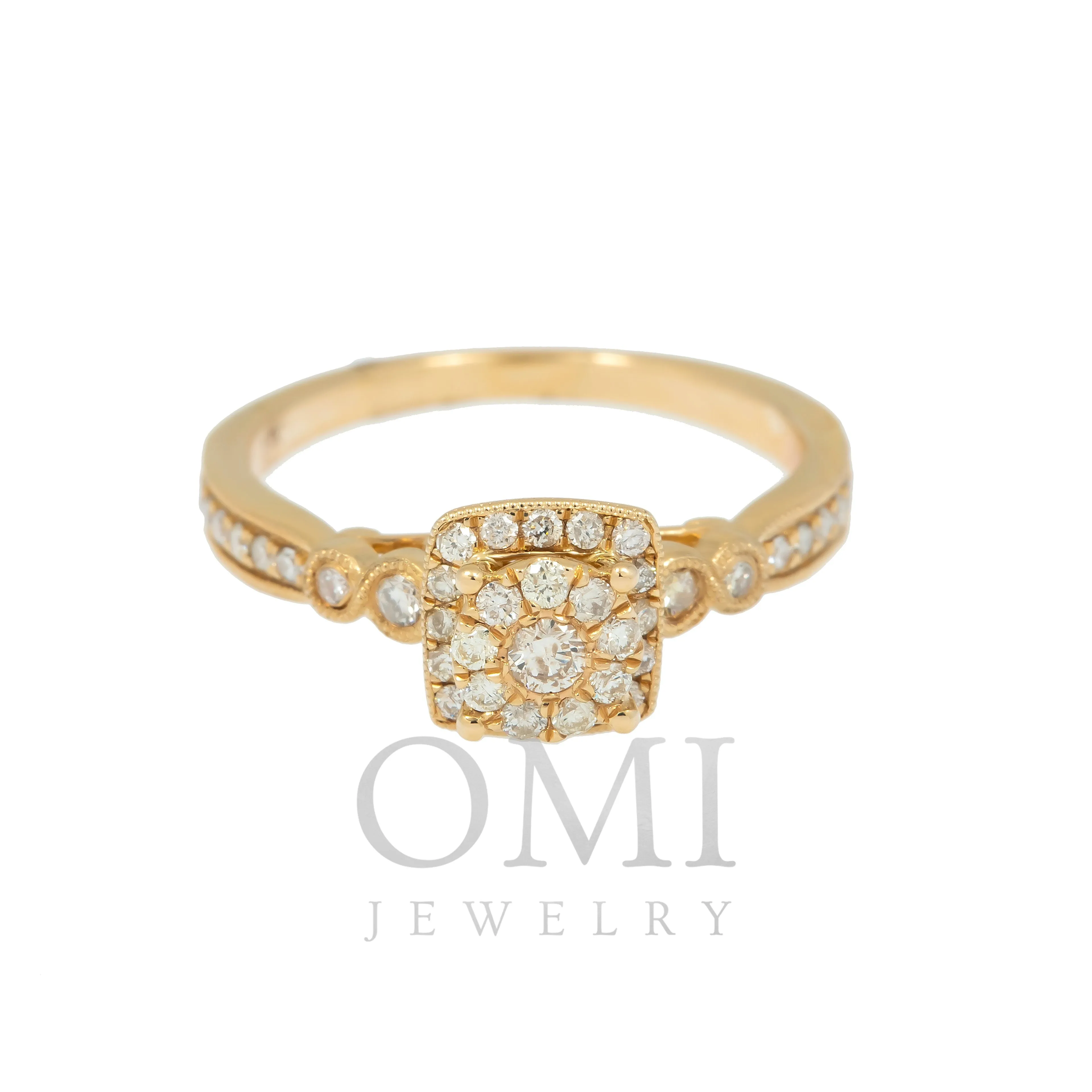 14K GOLD ROUND DIAMOND CLUSTER ENGAGEMENT RING 0.57 CT