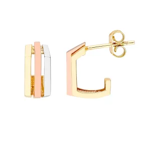 14K Gold Tri Color Huggie Earrings