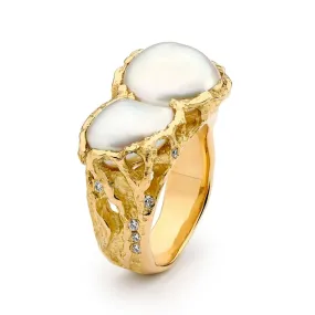 18ct yellow gold pearl and diamond ring