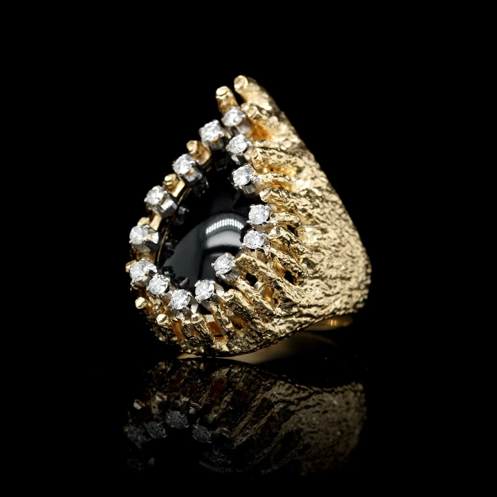 18K Yellow Gold Onyx Estate Diamond Ring