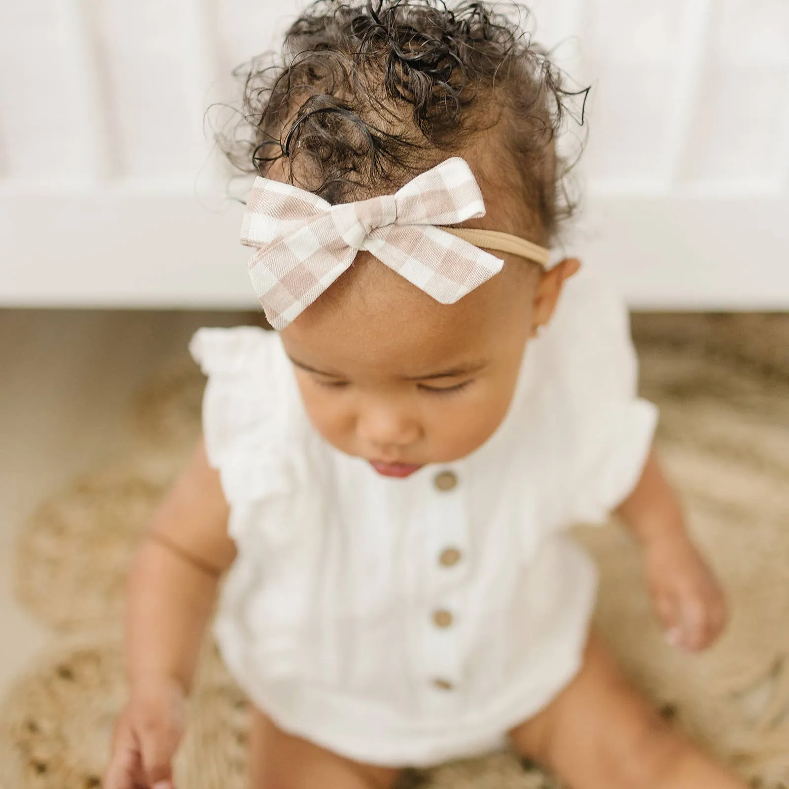 3.5" Skinny Neutral Gingham Cotton Hair Bow