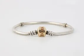 7" Pandora 925 Silver & 14k Yellow Gold Clasp Bracelet (14.17g.)