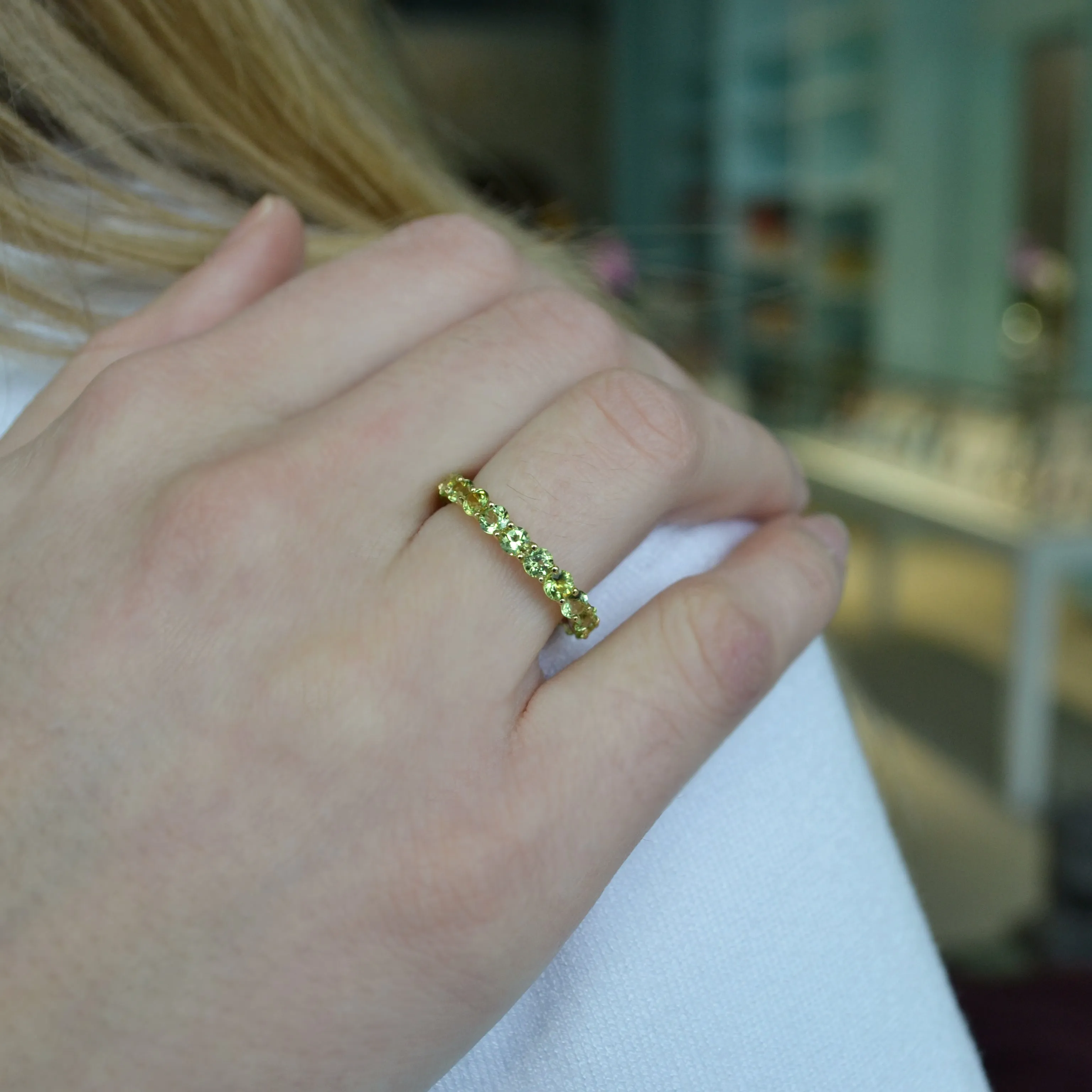 A & Furst - France - Eternity Band Ring with Peridot, 18k Yellow Gold