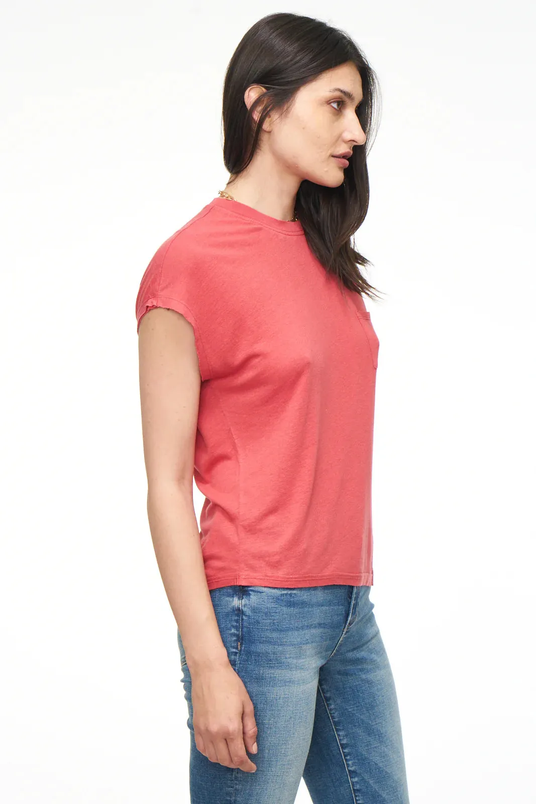 Alma Assymetric Linen Tee | Strawberry