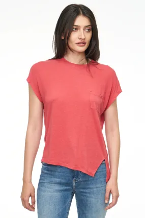 Alma Assymetric Linen Tee | Strawberry