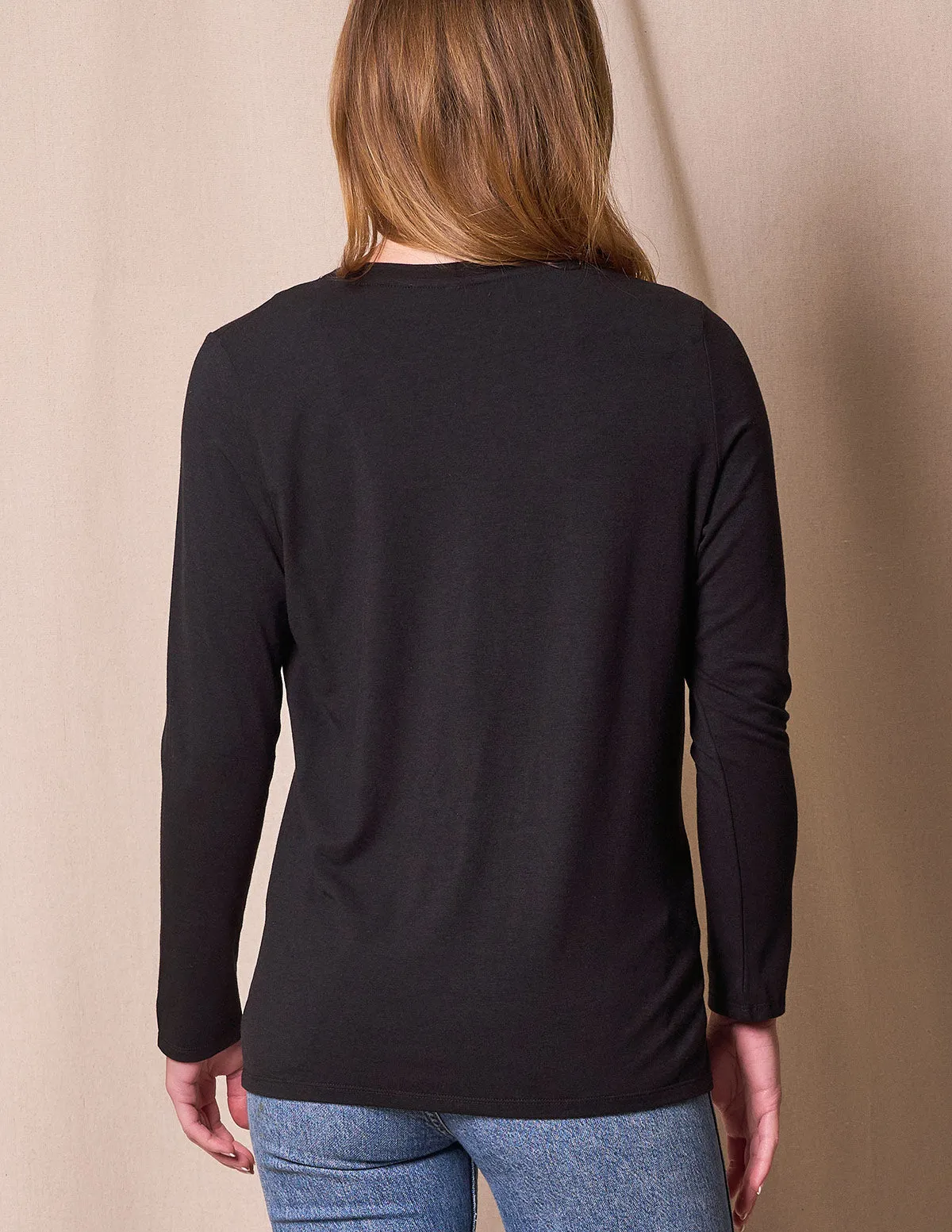 Bamboo / Organic Cotton Long Sleeve V-Neck Tee - Black