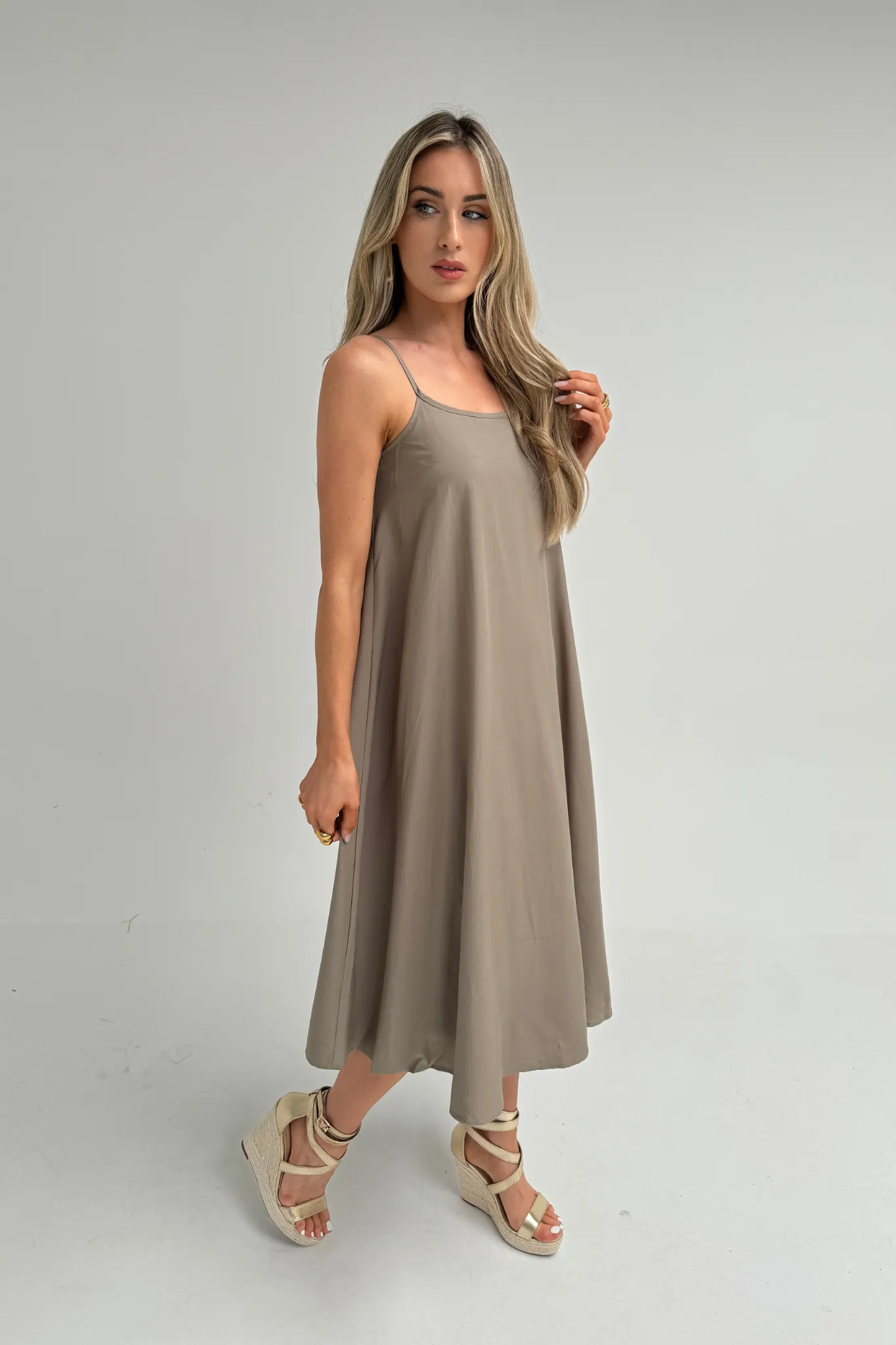 Becca Tie Back Sun Dress In Khaki