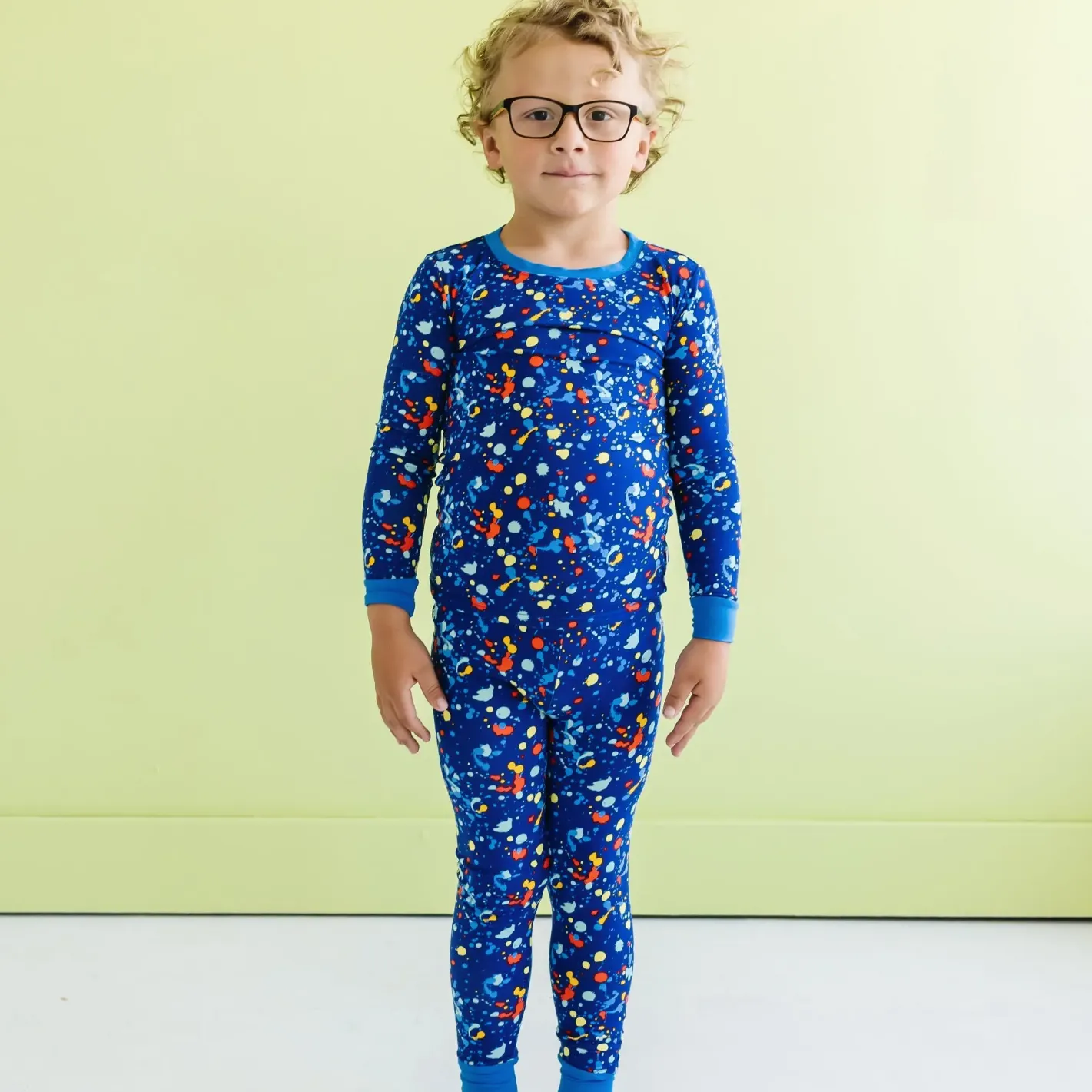 blue paint party two-piece pajama set