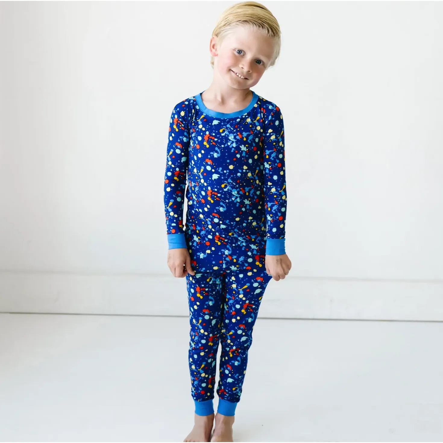 blue paint party two-piece pajama set