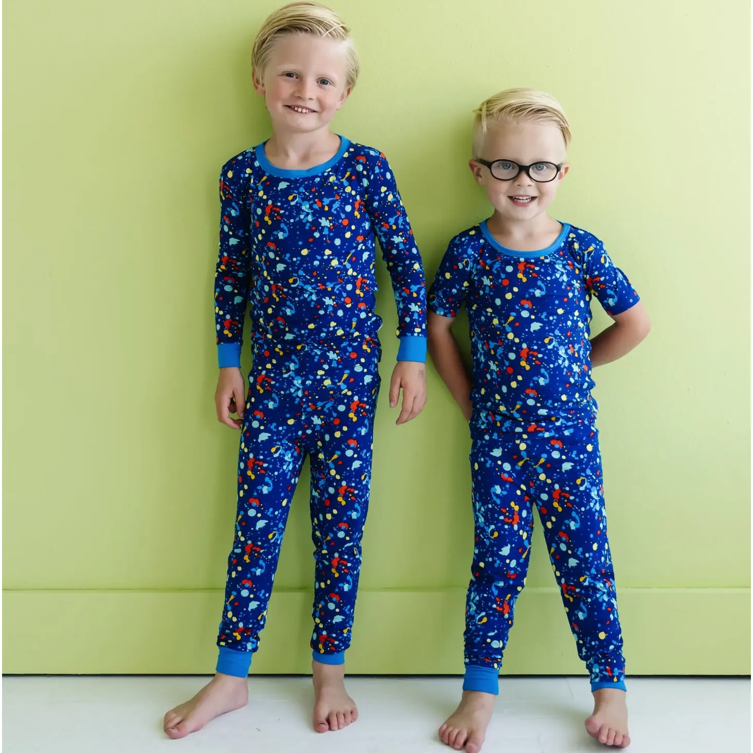 blue paint party two-piece pajama set