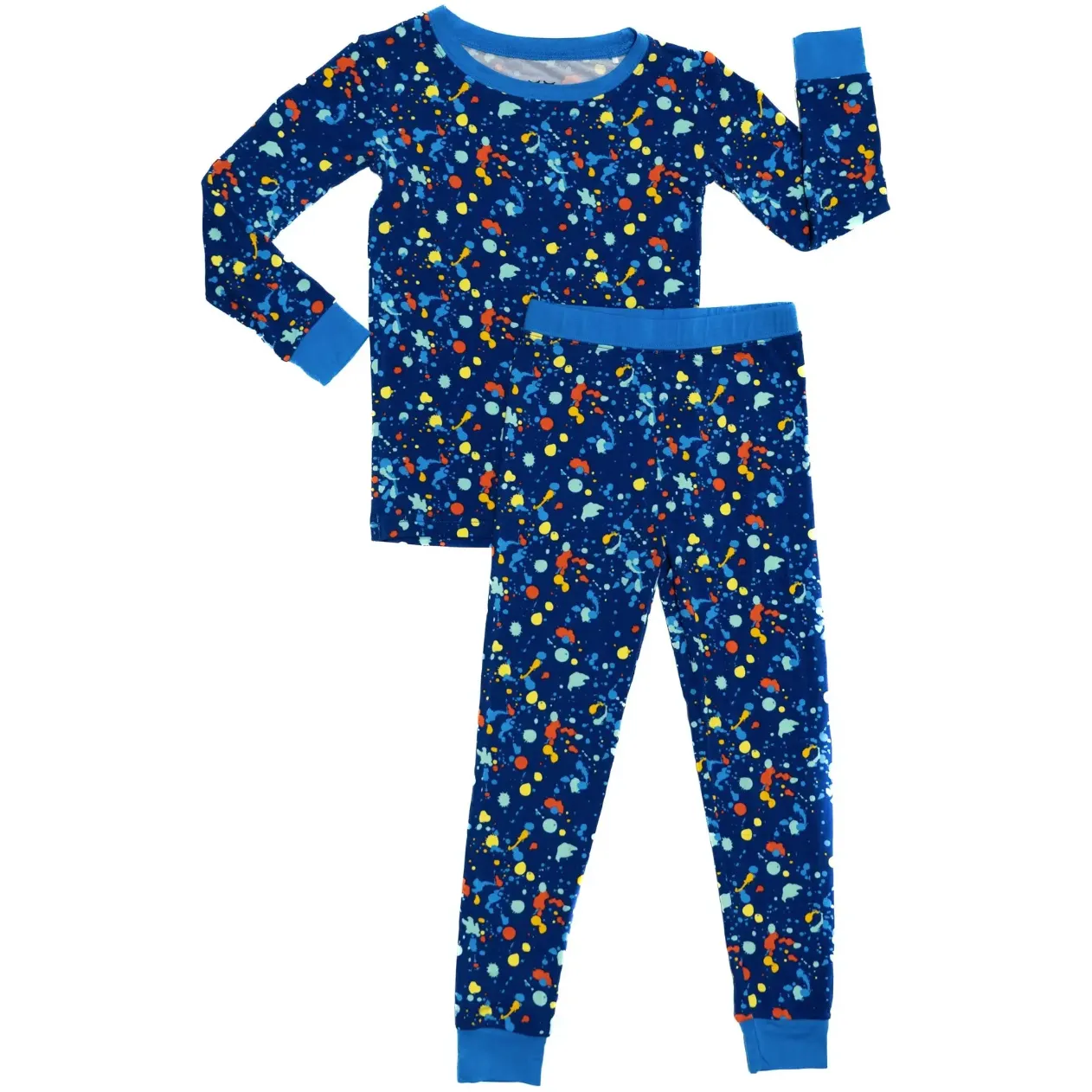 blue paint party two-piece pajama set