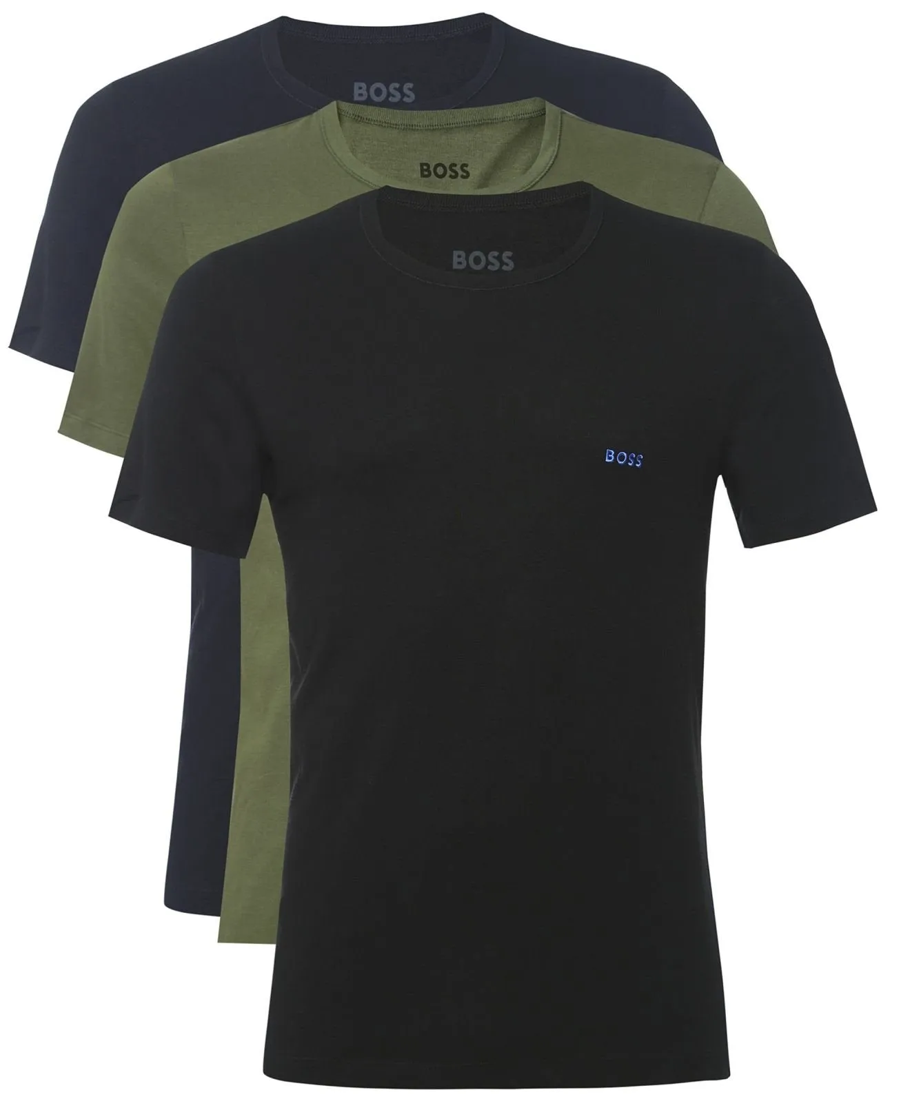 BOSS Set of three Navy/Khaki/Black Embroidered logo Classic Crew Neck T-Shirts UK S