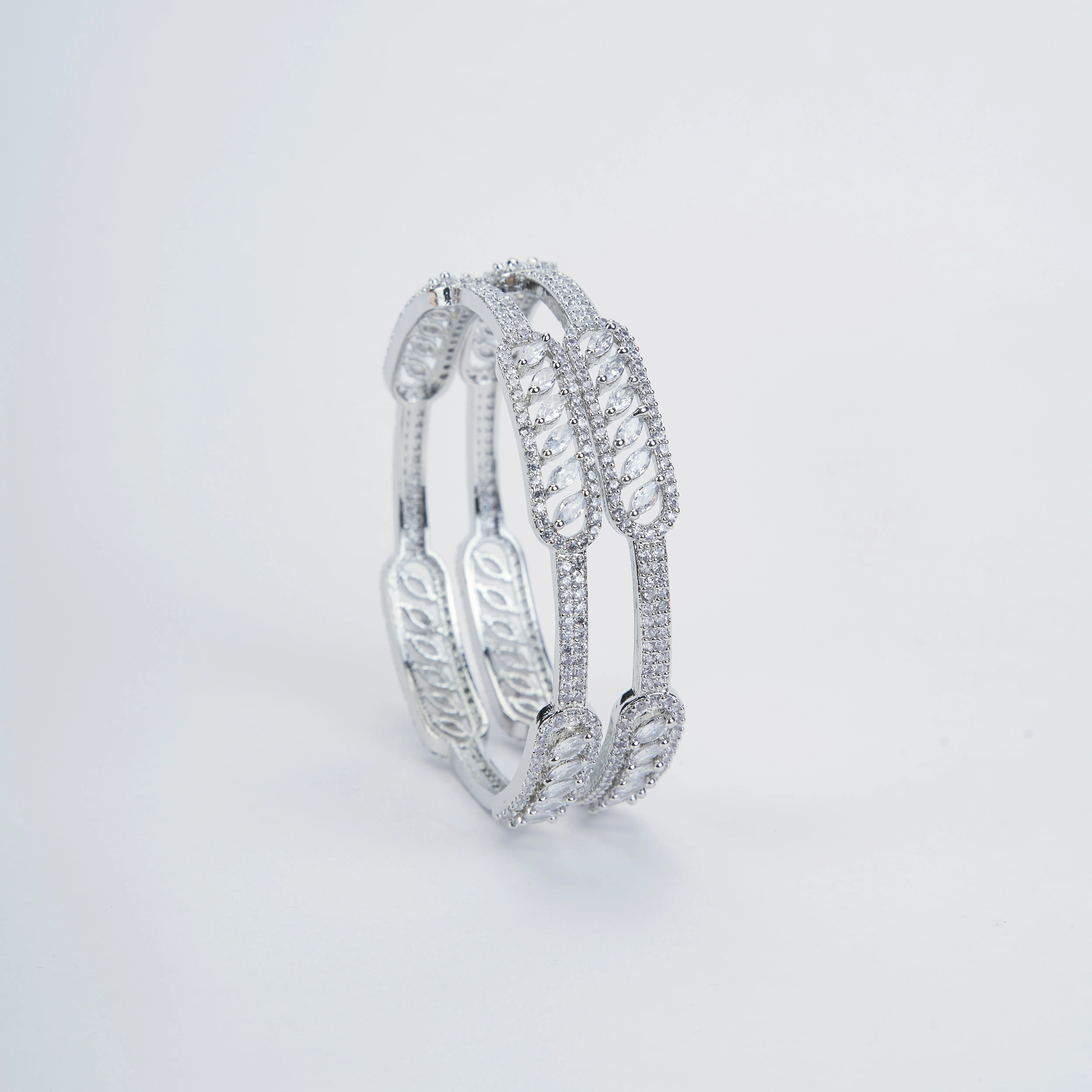 Classic White Rhodium Bangles Set (Pack of 2)