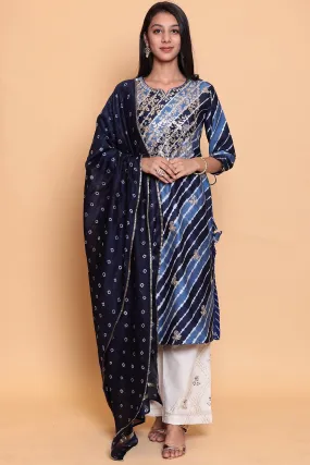 Cotton Leheriya chanderi Suit with Gota Patti work.