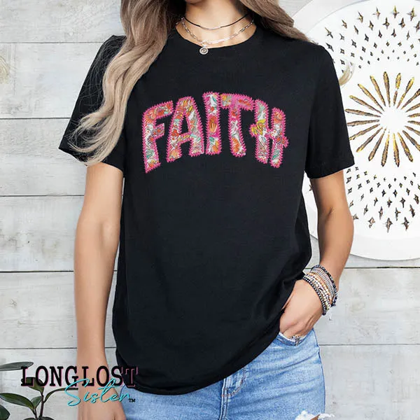 Faith Floral Faux Stitched Graphic Tee