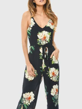 Floral V-Neck Sleeveless High Waist Romper