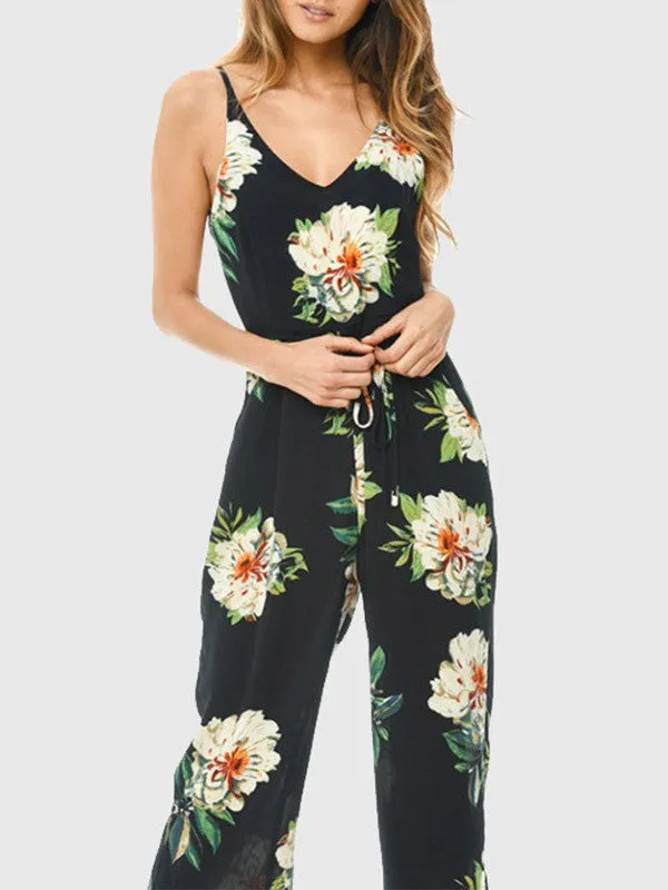 Floral V-Neck Sleeveless High Waist Romper