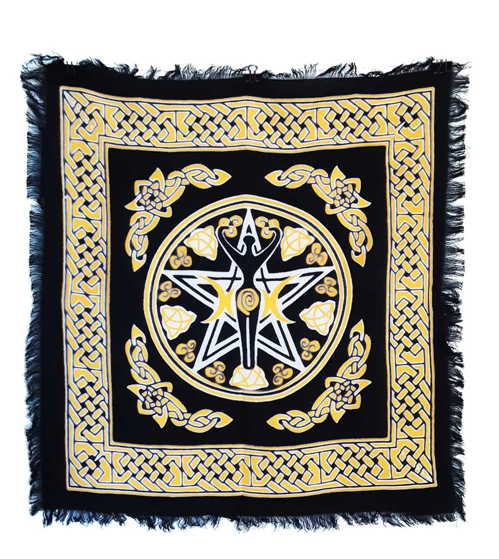 Goddess with Triple Moon Pentacle & Celtic Knots Altar Cloth