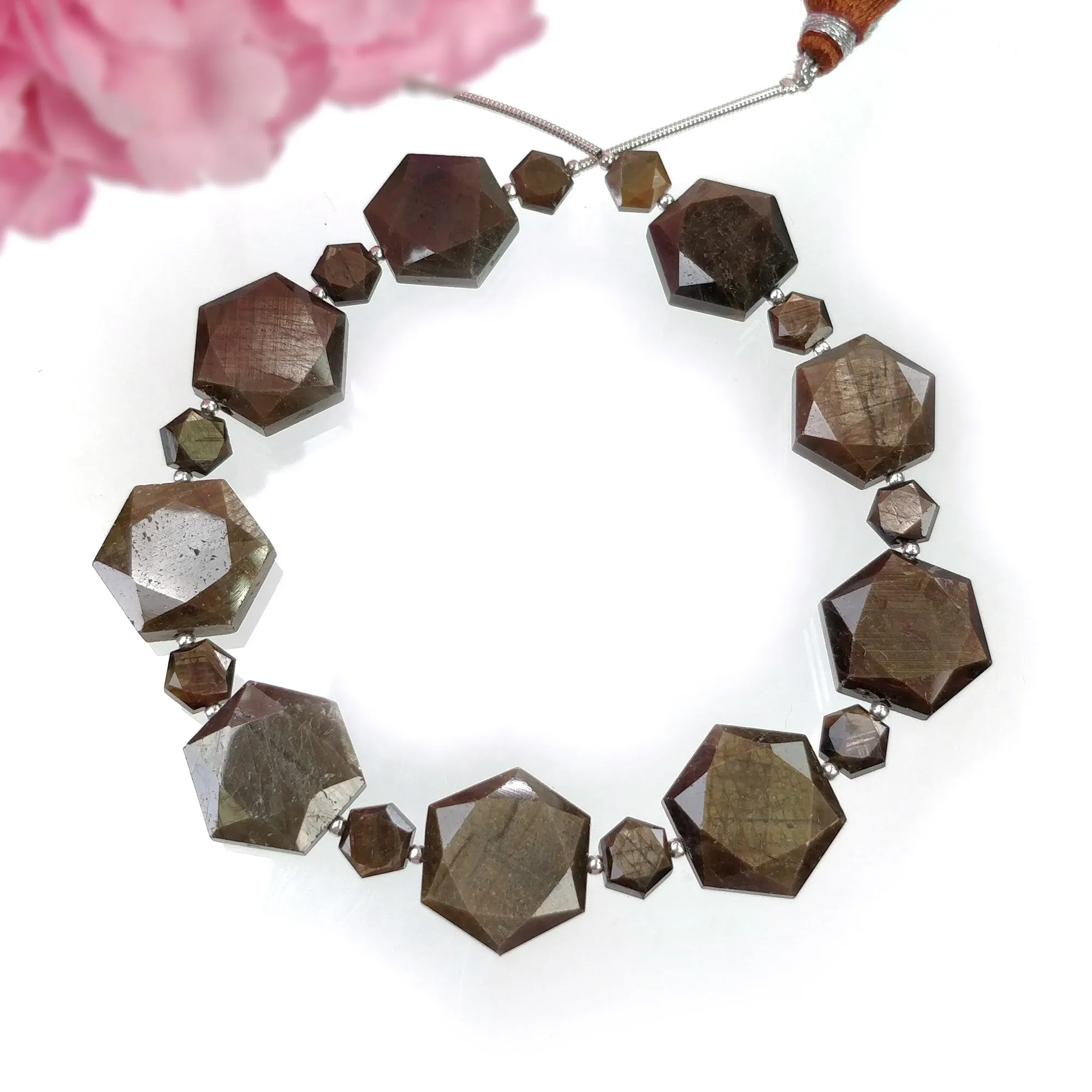 GoldenBrown CHOCOLATE Sapphire Gemstone Normal Cut Loose Beads : 125.00ct Natural Unheated Hexagon Faceted Beads 6mm-16*14mm 8" (With Video)