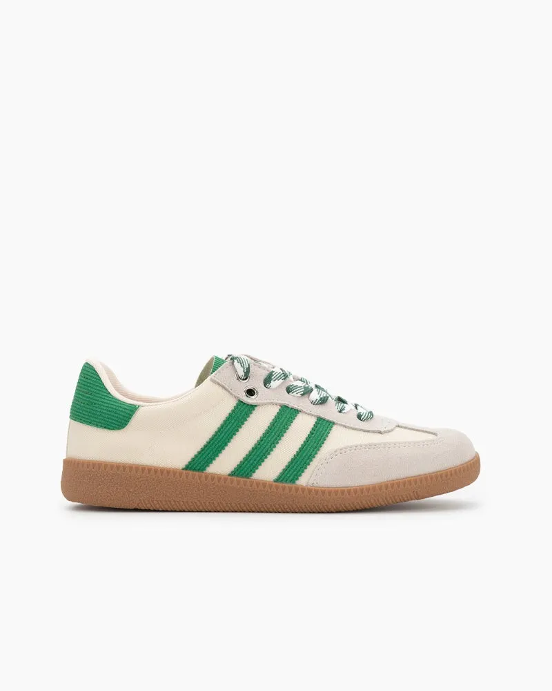 Green and White Suede Leather Flat Sneakers