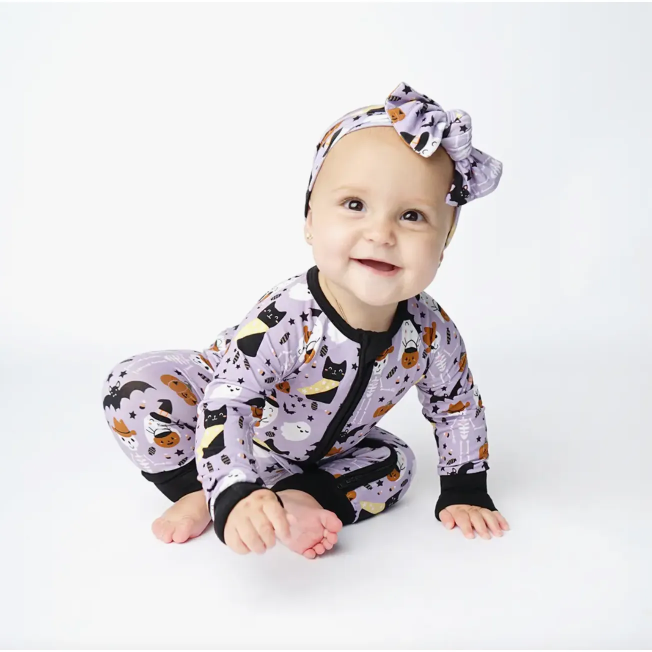 halloween bamboo baby convertible footie pajamas | spooky cute purple