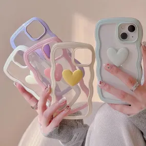 Korean Aesthetic Love Heart Wave Phone Case For iPhone 13 12 11 Pro XS Max X XR Simple Cute Clear Soft Silicone W493