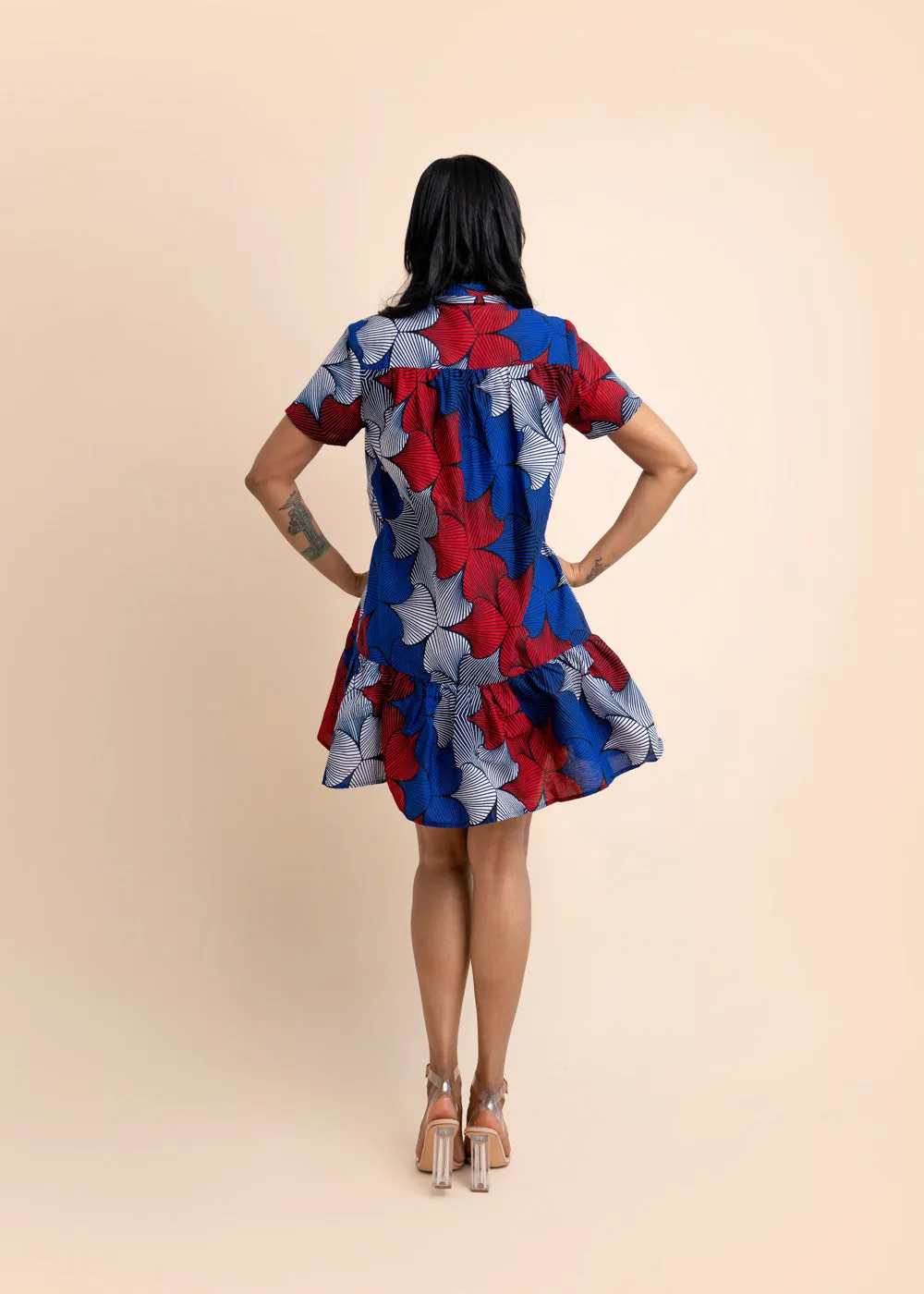 Nakira African Print Dress (Blue-Red)