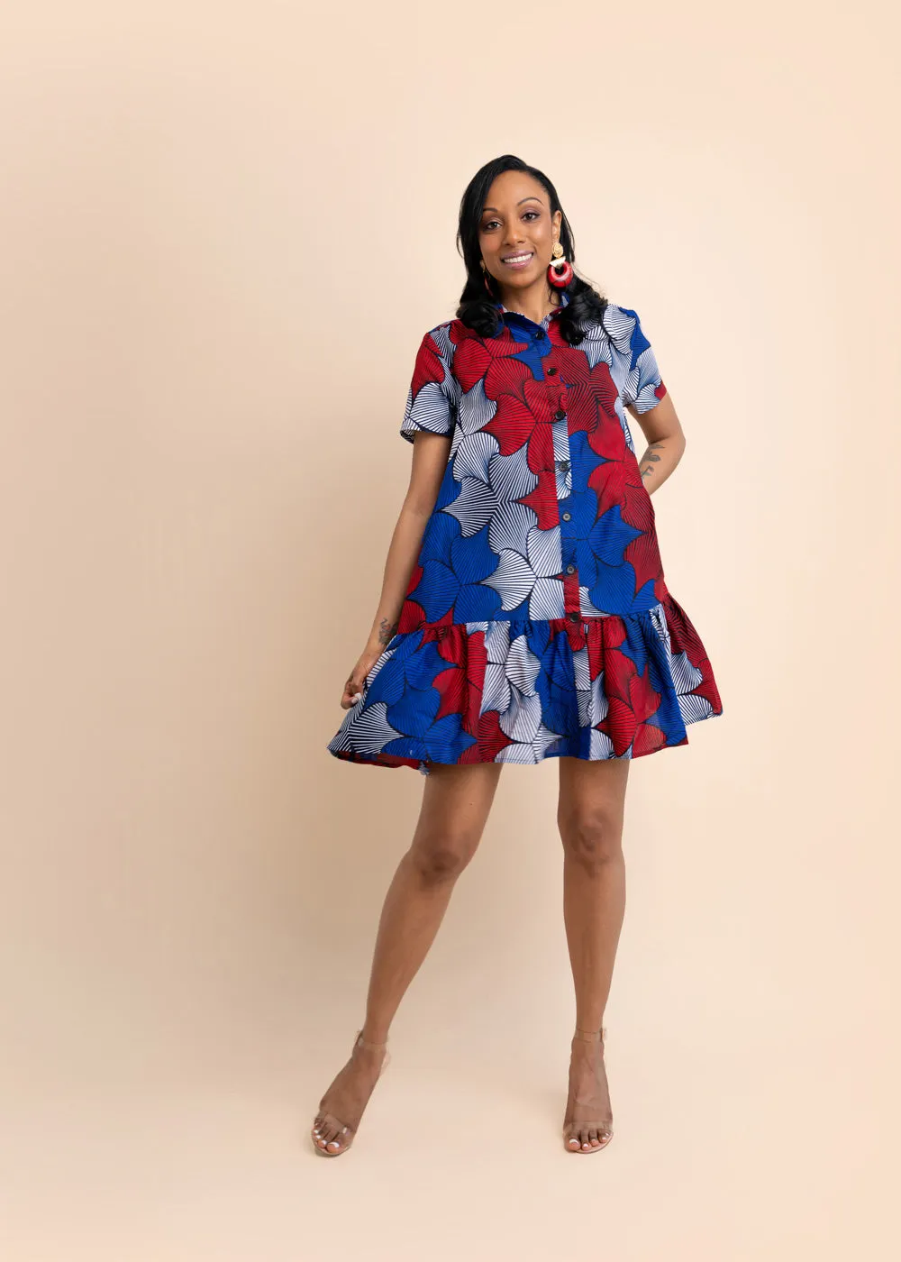 Nakira African Print Dress (Blue-Red)