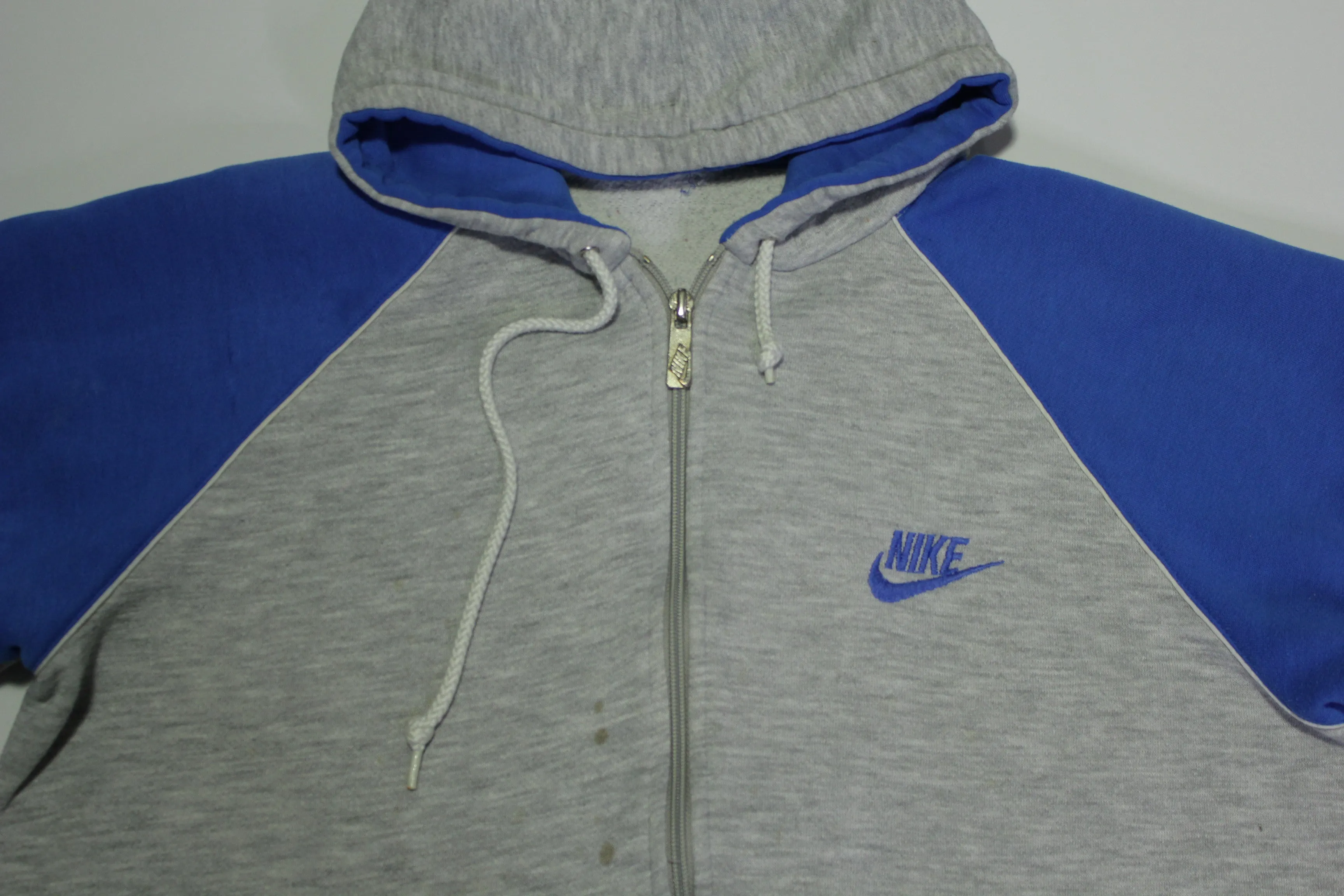 Nike Vintage 90's Heathered Gray Blue Striped Distressed Hoodie Track Sweatshirt