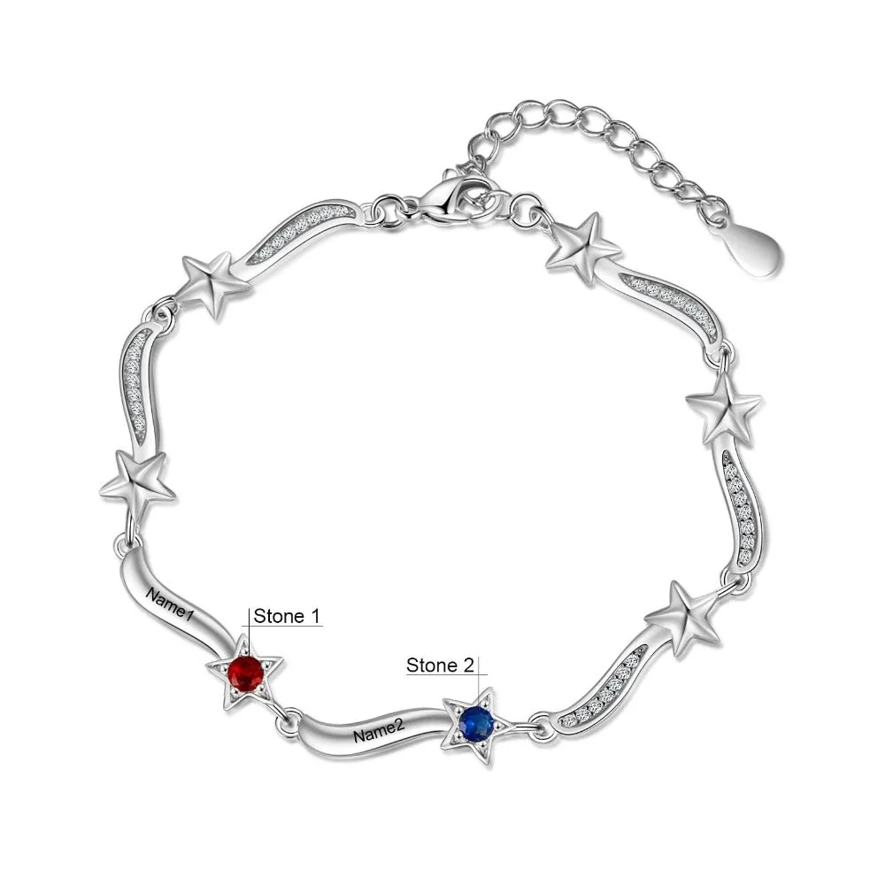 Personalized Inlaid 2 Birthstone Star Bracelet For Women