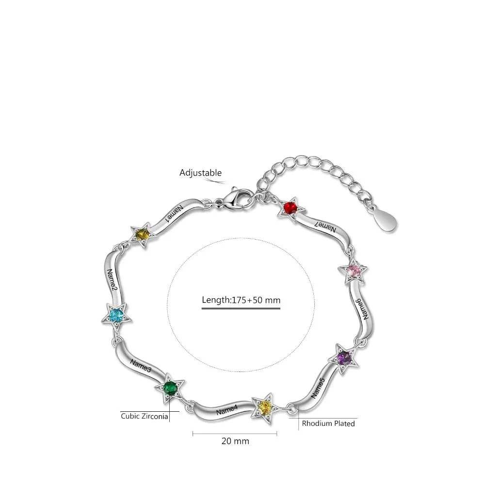 Personalized Inlaid 2 Birthstone Star Bracelet For Women