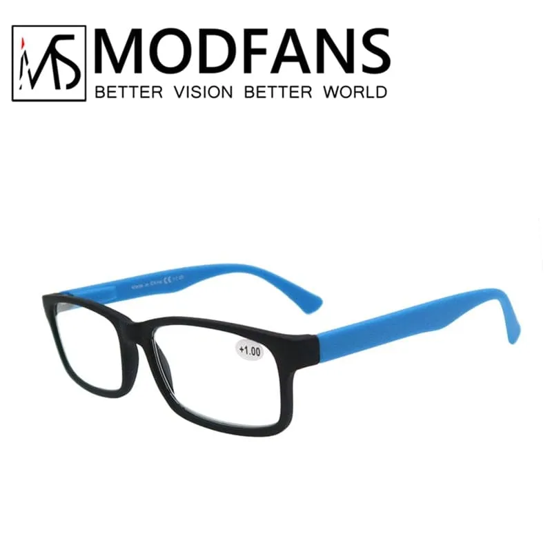 Reading Glasses for Men Women Rubber Ultra Light Hyperopia Square Frame Spring Hinge Comfortable with Diopter (Black/Red/Blue)