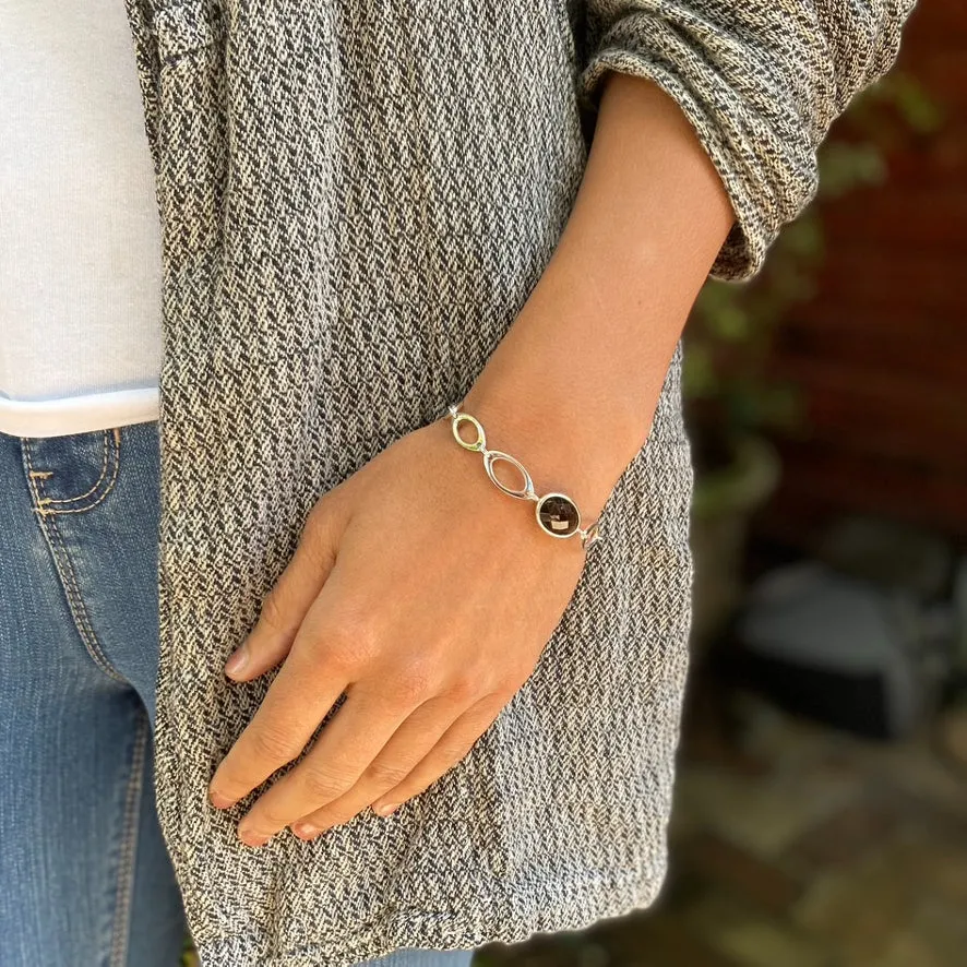 Smoky Quartz Bracelet with Oval Gemstone- Peony