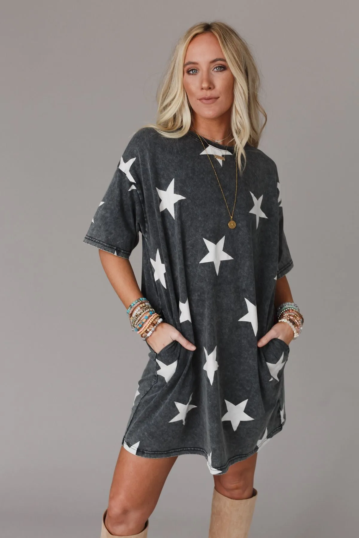 Star Power Tee Dress - Ash