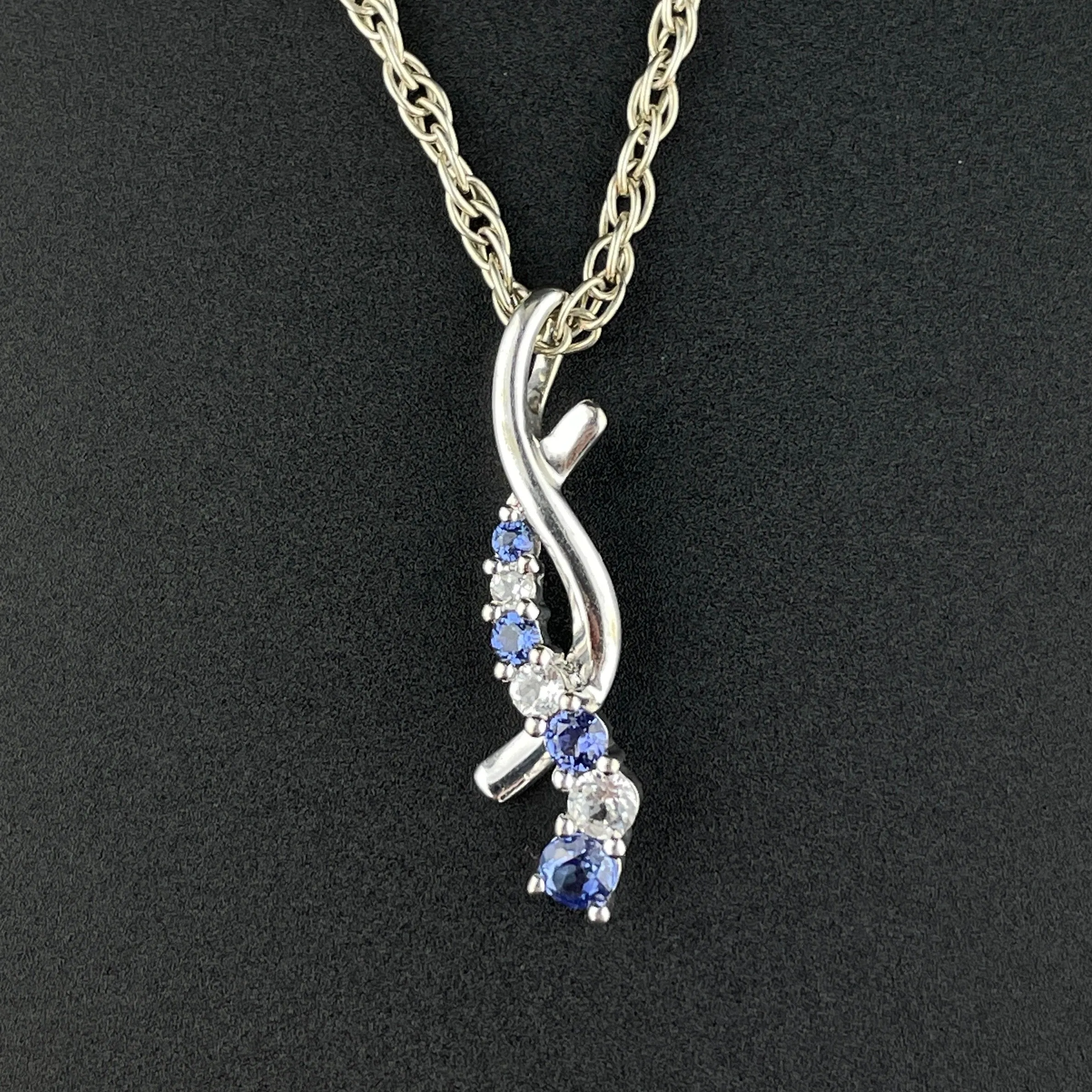 Vintage 10K White Gold Diamond Sapphire Infinity Pendant