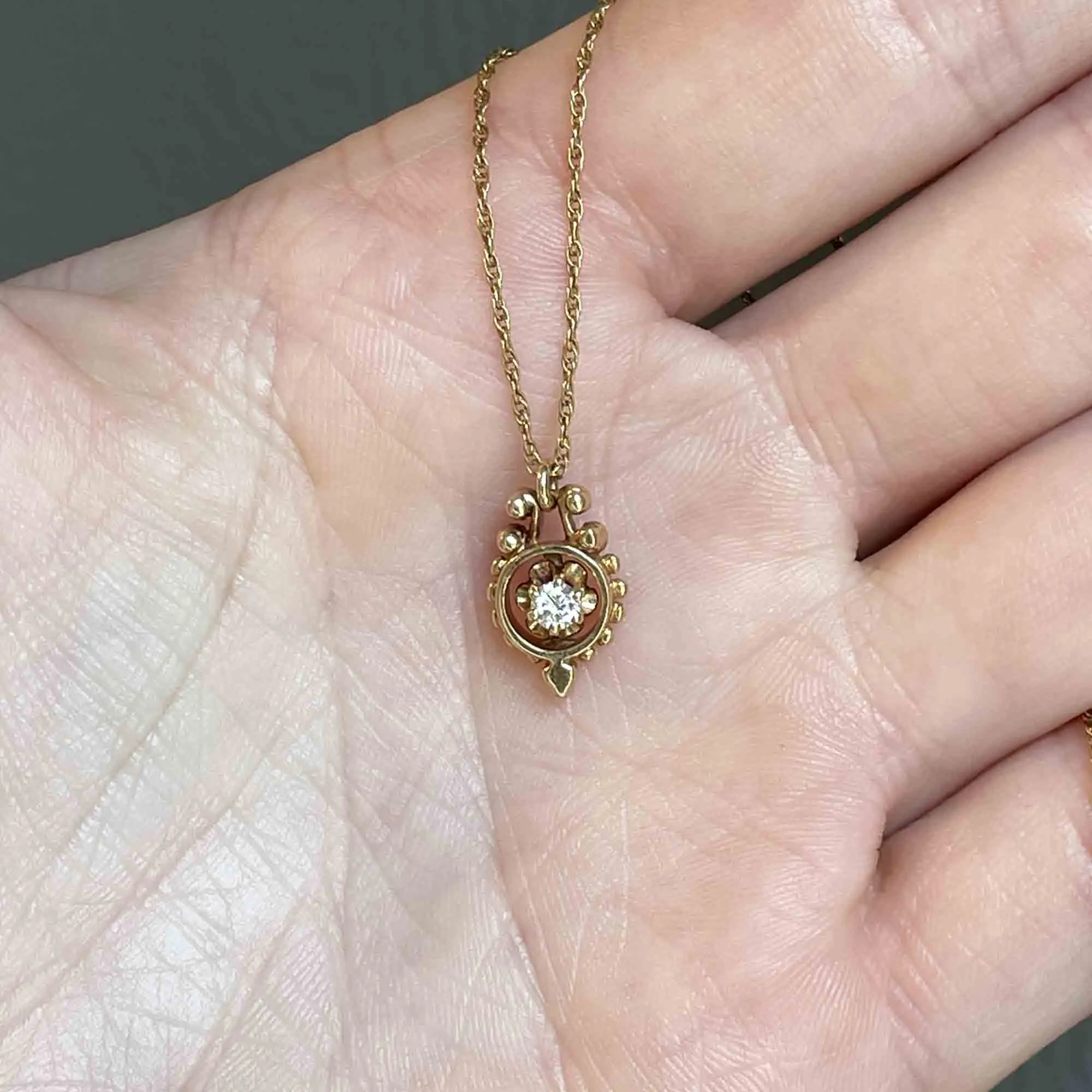 Vintage 14K Gold Buttercup Diamond Pendant Necklace