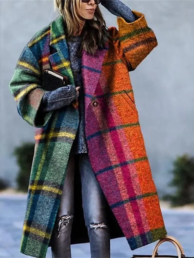 Women's Single Breasted Long Overcoat with Lapel and Pocket for Winter