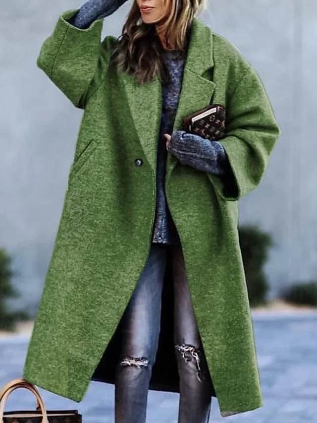 Women's Single Breasted Long Overcoat with Lapel and Pocket for Winter